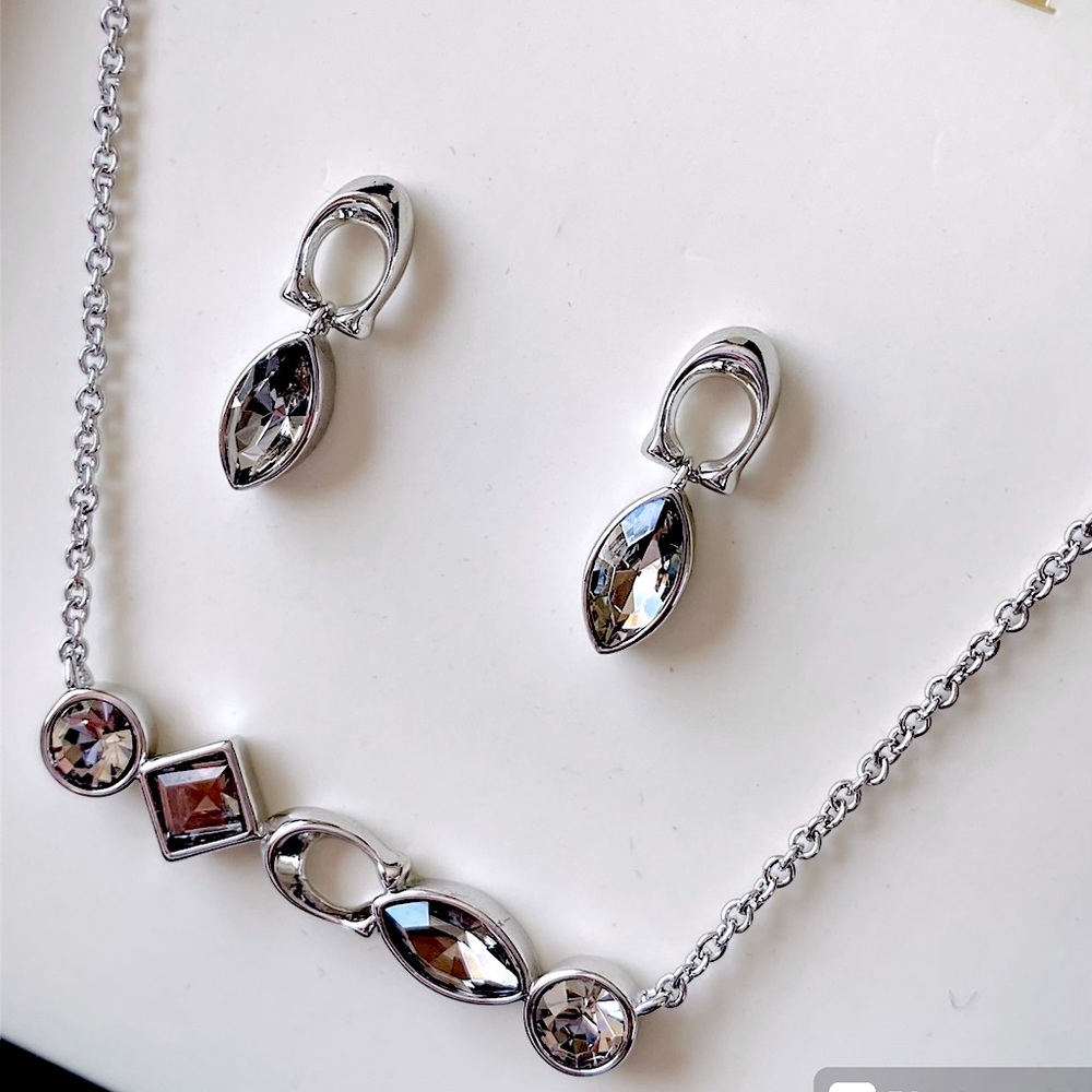 COACH Signature Silver Logo Bezel Earring and Necklace Set - Picture 14 of 14